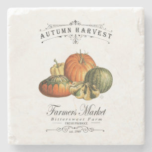 modern vintage fall gourds and pumpkin stone coaster