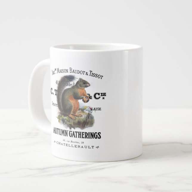 modern vintage fall squirrel large coffee mug (Front Left)