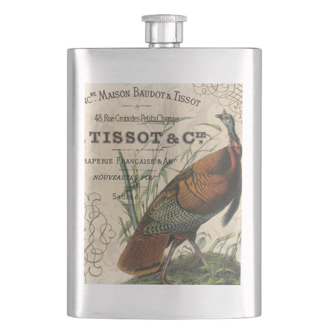 modern vintage fall wild turkey hip flask (Front)