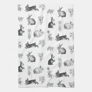 Modern vintage farmhouse Easter rabbits Kitchen Towel