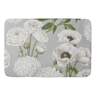 Modern Vintage Farmhouse white flower garden Bath Mat