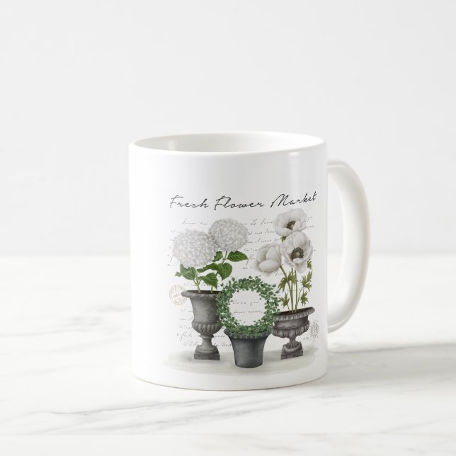 MODERN VINTAGE FARMHOUSE WHITE GARDEN COFFEE MUG (Front Right)