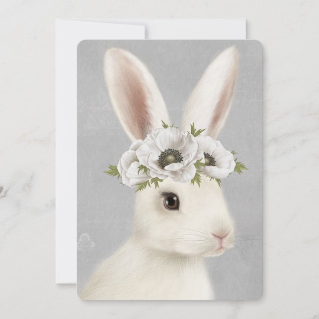 modern vintage farmhouse white rabbit invitation (Front)
