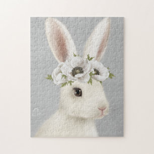 modern vintage farmhouse white rabbit jigsaw puzzle