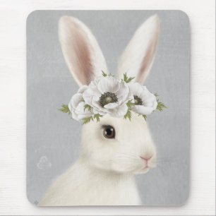 modern vintage farmhouse white rabbit mouse pad