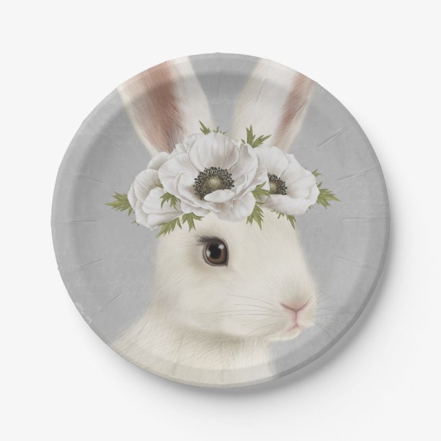 modern vintage farmhouse white rabbit paper plate (Front)