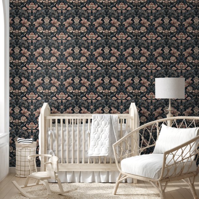 Modern Vintage Floral Baroque Damask Gothic Wallpaper (Kids)