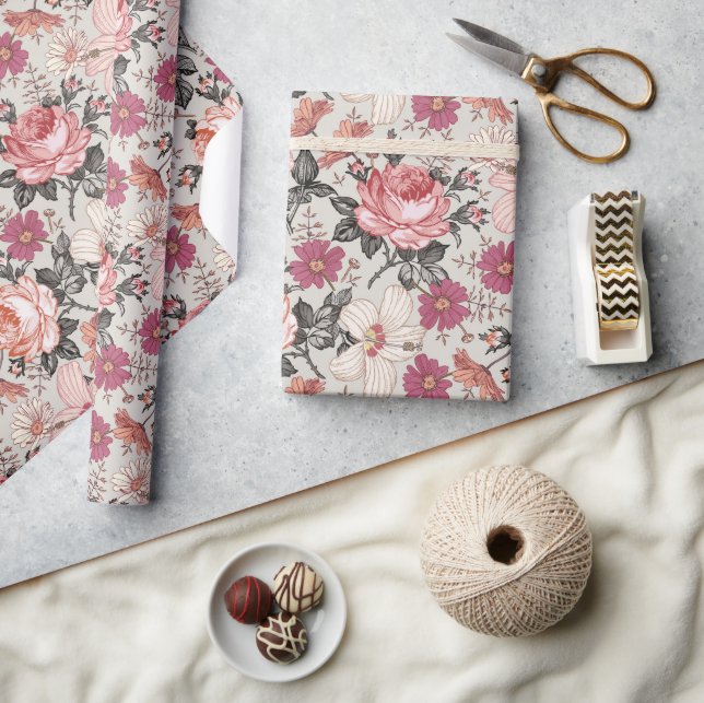 Modern Vintage Floral Blush  Wrapping Paper (Crafts)