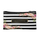 Modern Vintage Floral Classic Black White Stripes