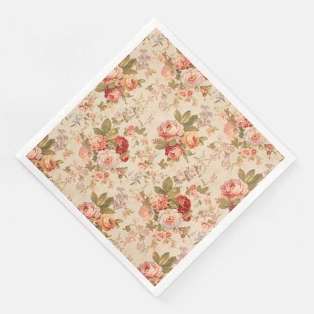 Modern Vintage Floral Paper Dinner Napkins (Corner)