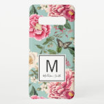 Modern Vintage Floral Pattern Monogram Samsung Galaxy Case<br><div class="desc">Beautiful girly floral design,  with pink and white flowers. Add your custom initial and name to make this design unique to you! Click on 'Personalize' then 'Customize further' to change the font style,  size or adjust the placement if your initial is not centred.</div>