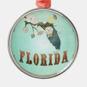 Modern Vintage Florida State Map – Turquoise Blu Metal Ornament