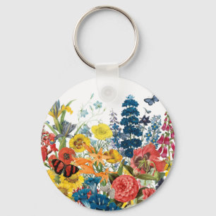 modern vintage flowers keychain