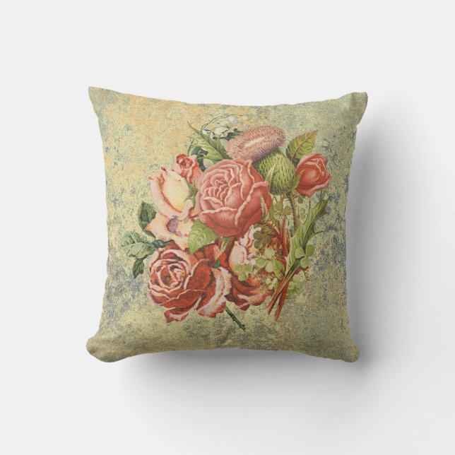 Modern Vintage Flowers Throw Pillow (Front)