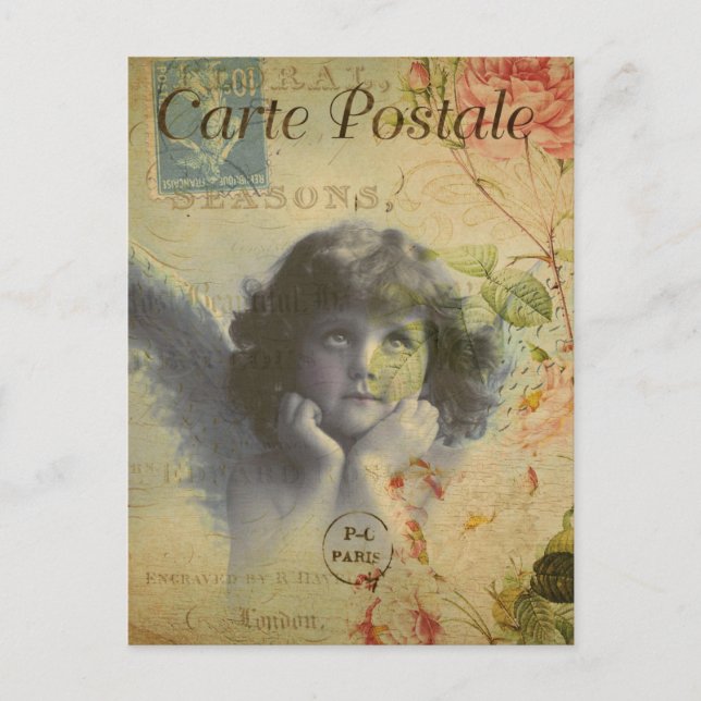 Modern Vintage French Angle collage Postcard (Front)