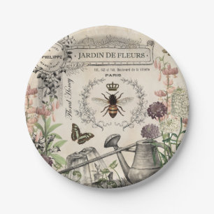 Modern Vintage French Bee garden Paper Plate