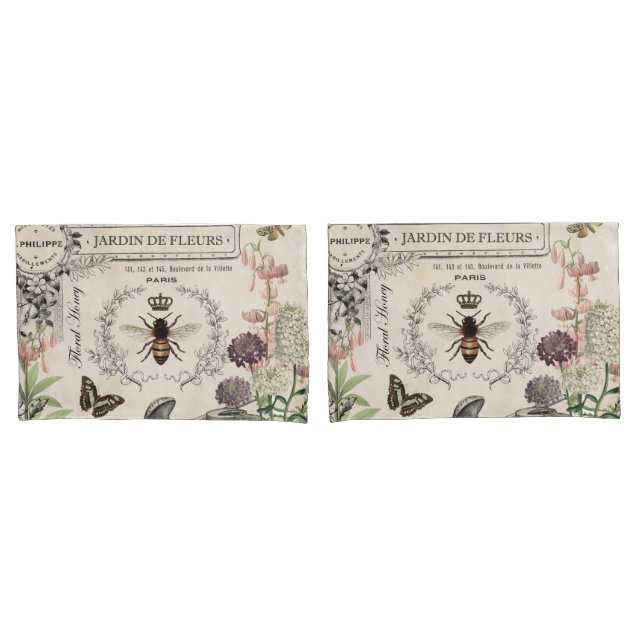Modern Vintage French Bee garden Pillowcase (Front-Set)