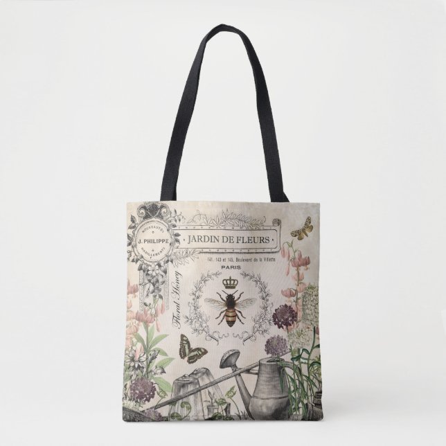 Modern Vintage French Bee garden Tote Bag (Front)
