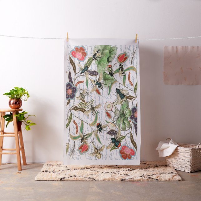 Modern Vintage French Bees & Flowers Fabric (In Situ)