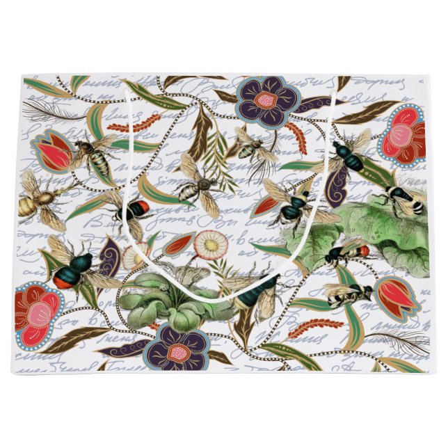 Modern Vintage French Bees & Flowers Large Gift Bag (Front)