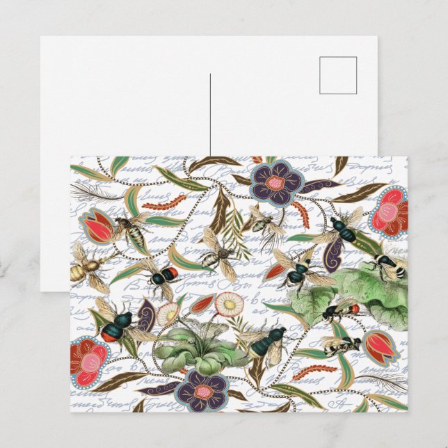 Modern Vintage French Bees & Flowers Postcard (Front/Back)