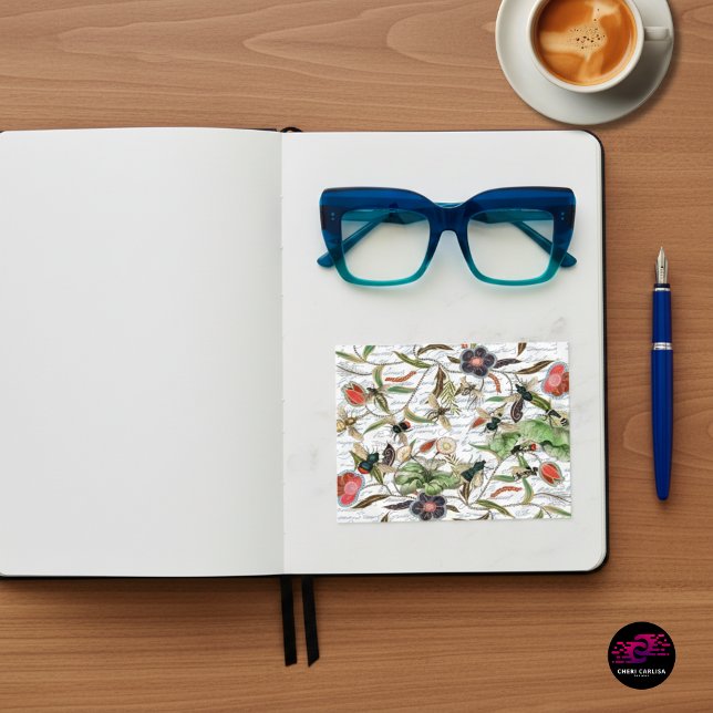 Modern Vintage French Bees & Flowers Postcard (A little piece of vintage charm, ready to be mailed.)