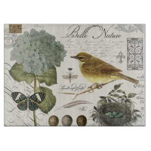 modern vintage French bird and nest Cutting Board