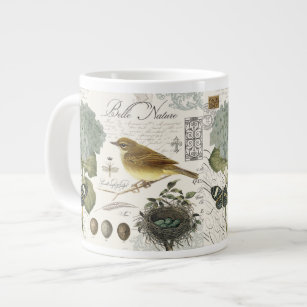 modern vintage French bird and nest Large Coffee Mug