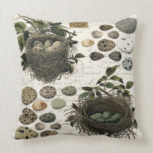 Modern Vintage French bird nests and eggs Throw Pillow