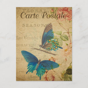 Modern Vintage French butterflies collage Postcard