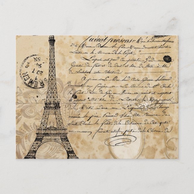 Modern Vintage French collage Eiffel Tower  Postcard (Front)