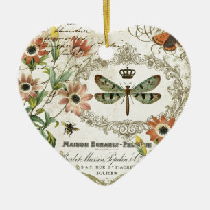 Modern Vintage French Dragonfly Ceramic Ornament