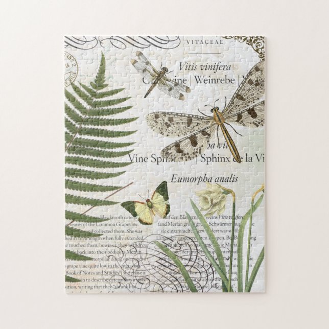 modern vintage french dragonfly jigsaw puzzle (Vertical)