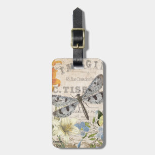 modern vintage french dragonfly luggage tag