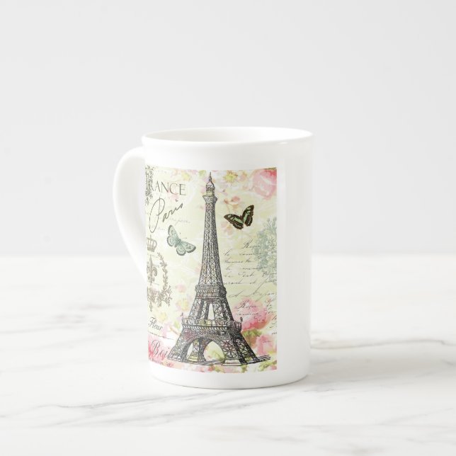 modern vintage french eiffel tower bone china mug (Front Left)