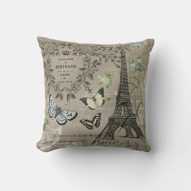 modern vintage French Eiffel Tower garden pillow (Front)