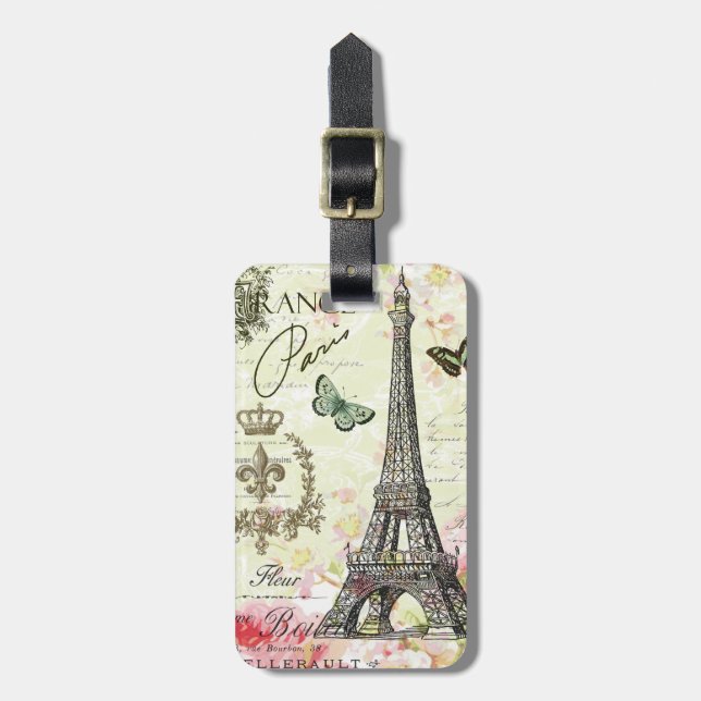 modern vintage french eiffel tower luggage tag (Front Vertical)
