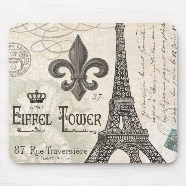 modern vintage french Eiffel Tower Mouse Pad (Front)