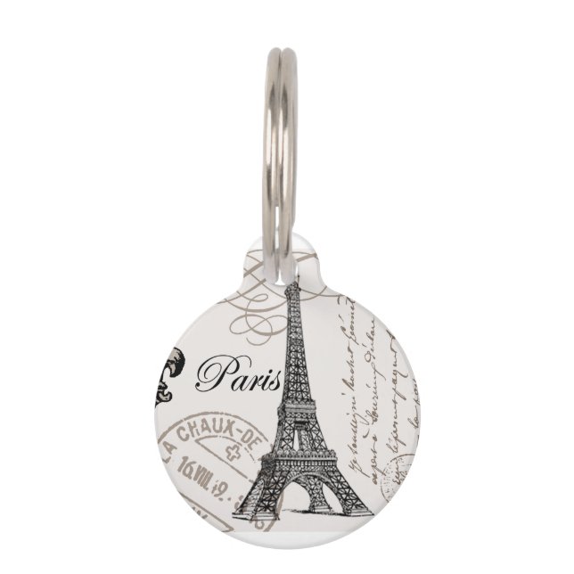 modern vintage french Eiffel Tower Pet Tag (Front)