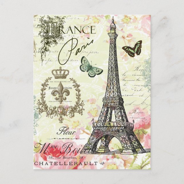 modern vintage french eiffel tower postcard (Front)