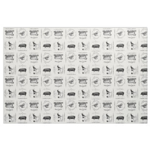 modern vintage french farm animals fabric