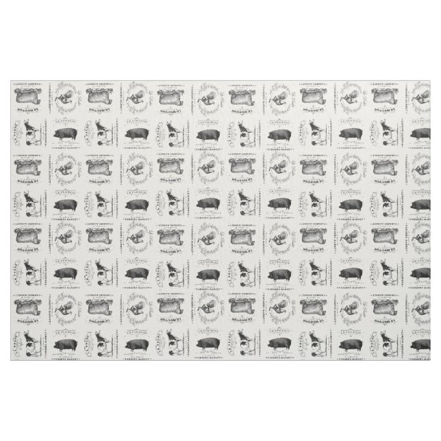 modern vintage french farm animals fabric (Yard)