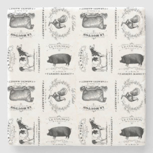 modern vintage french farm animals stone coaster