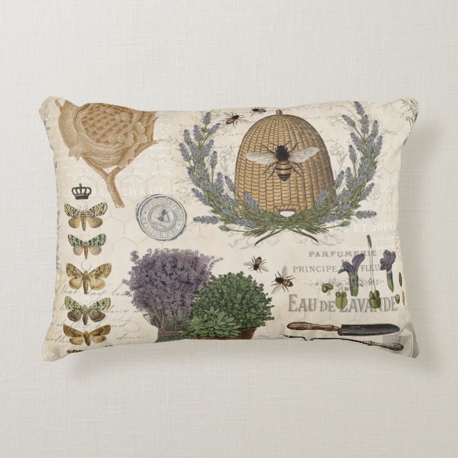 Modern vintage french farmhouse bee accent pillow (Front)