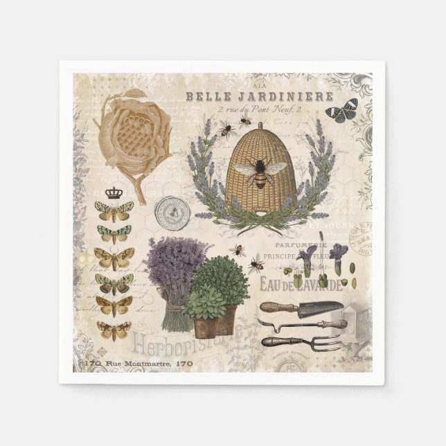 Modern vintage french farmhouse bee napkin (Front)