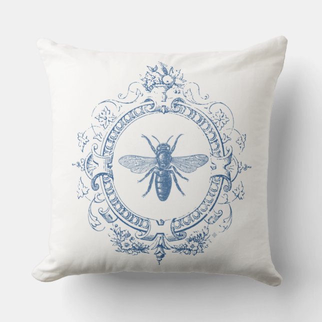 Modern Vintage French farmhouse bee Throw Pillow (Front)