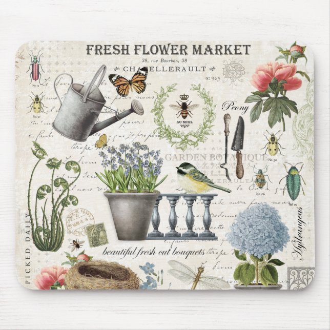 Modern Vintage french farmhouse flower garden Mouse Pad (Front)