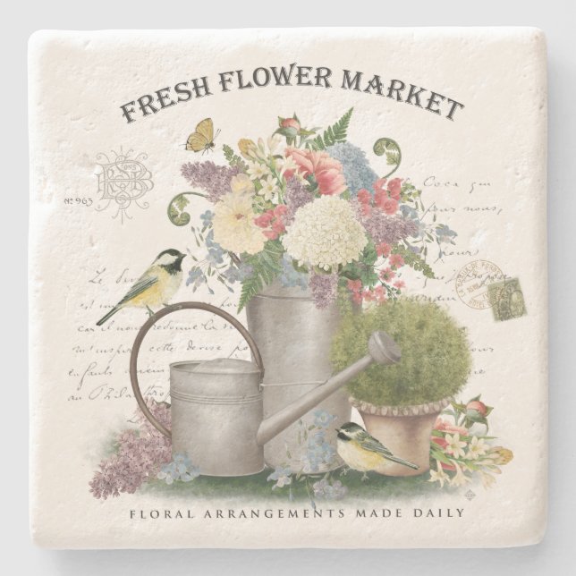 Modern Vintage french farmhouse flower garden Stone Coaster (Front)