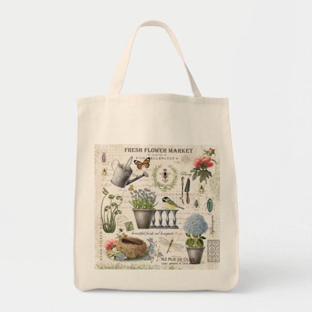 Modern Vintage french farmhouse flower garden Tote Bag (Front)