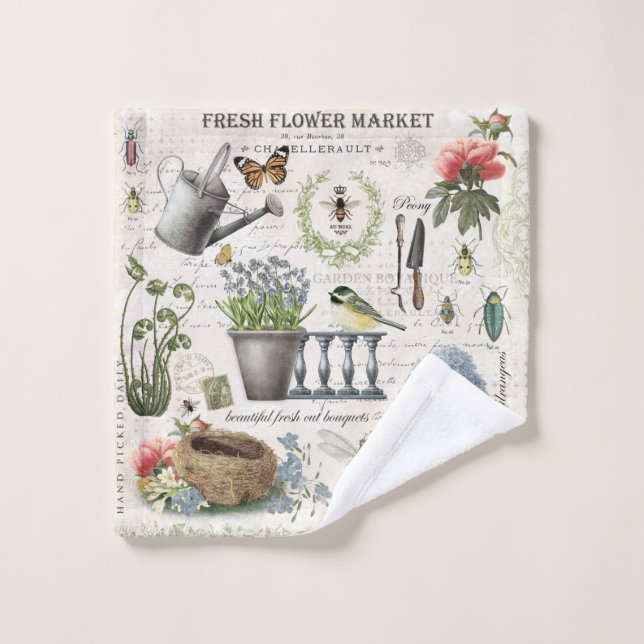 Modern Vintage french farmhouse flower garden Wash Cloth (Wash Cloth)